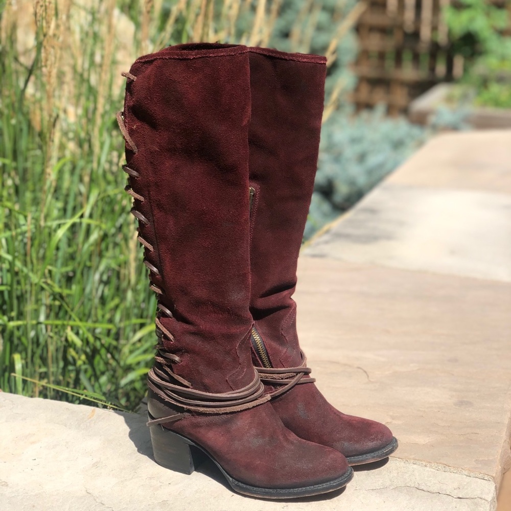Freebird by Steven tall suede boots with back lace